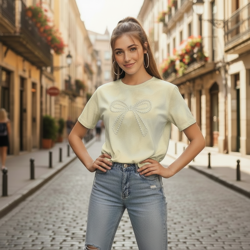 Sequin Bow Tee | Women’s Embellished T-Shirt | Cute Casual Top