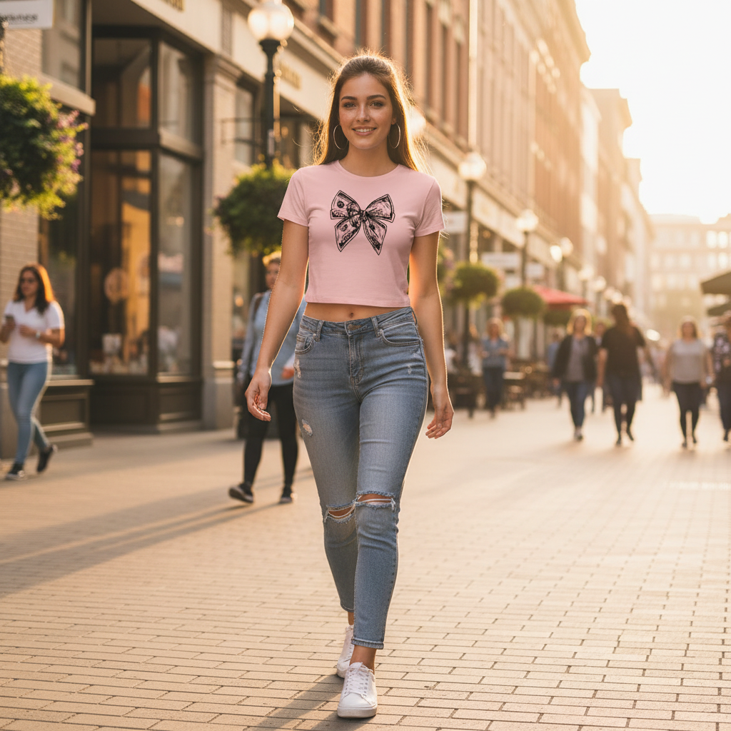 Illustrated Bow Crop Top | Women’s Graphic Tee | Cute Cropped T-Shirt