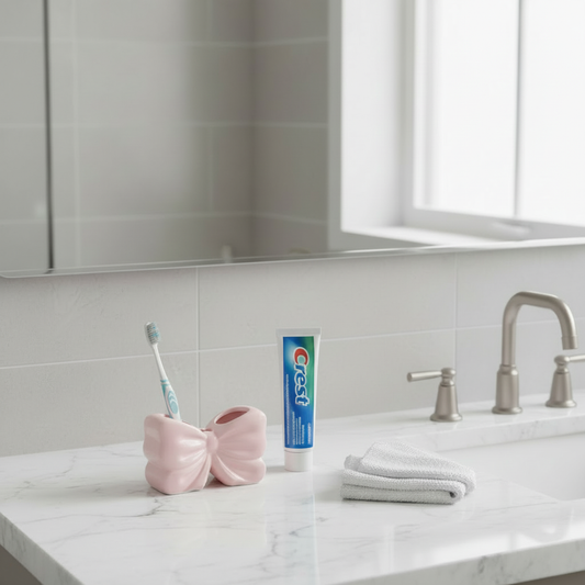 Bow Ceramic Toothbrush Holder – Cute Bathroom Storage Accessory