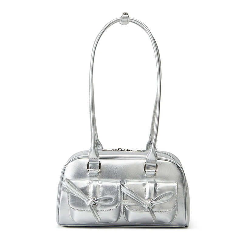 Double Bow Pocket Handbag | Women’s Professional Satchel | Structured Work Bag