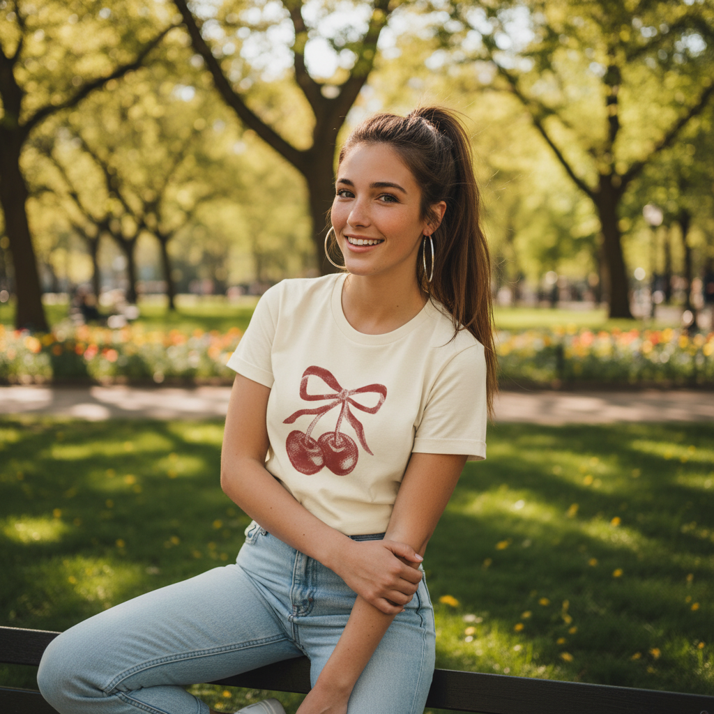 Cherry Bow Graphic Tee | Women’s Retro T-Shirt | Vintage Style Casual Top