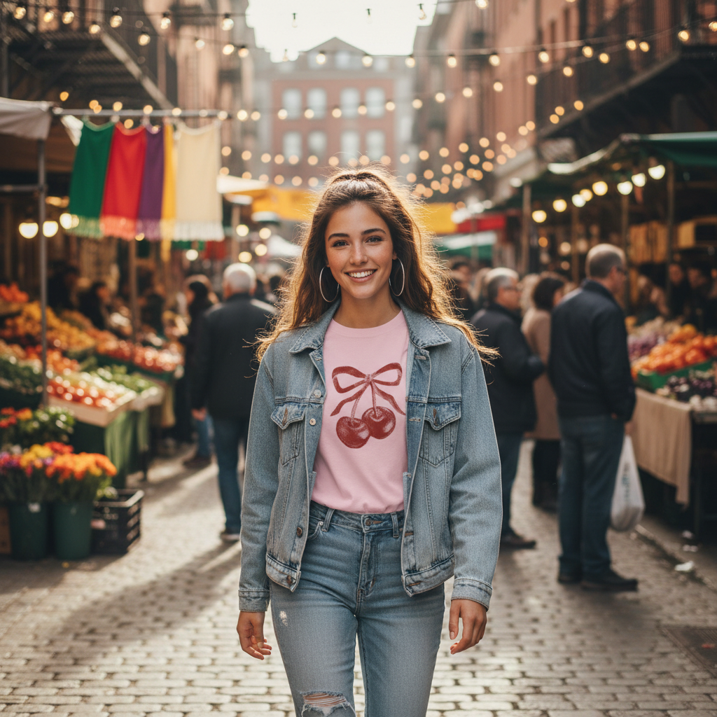 Cherry Bow Graphic Tee | Women’s Retro T-Shirt | Vintage Style Casual Top