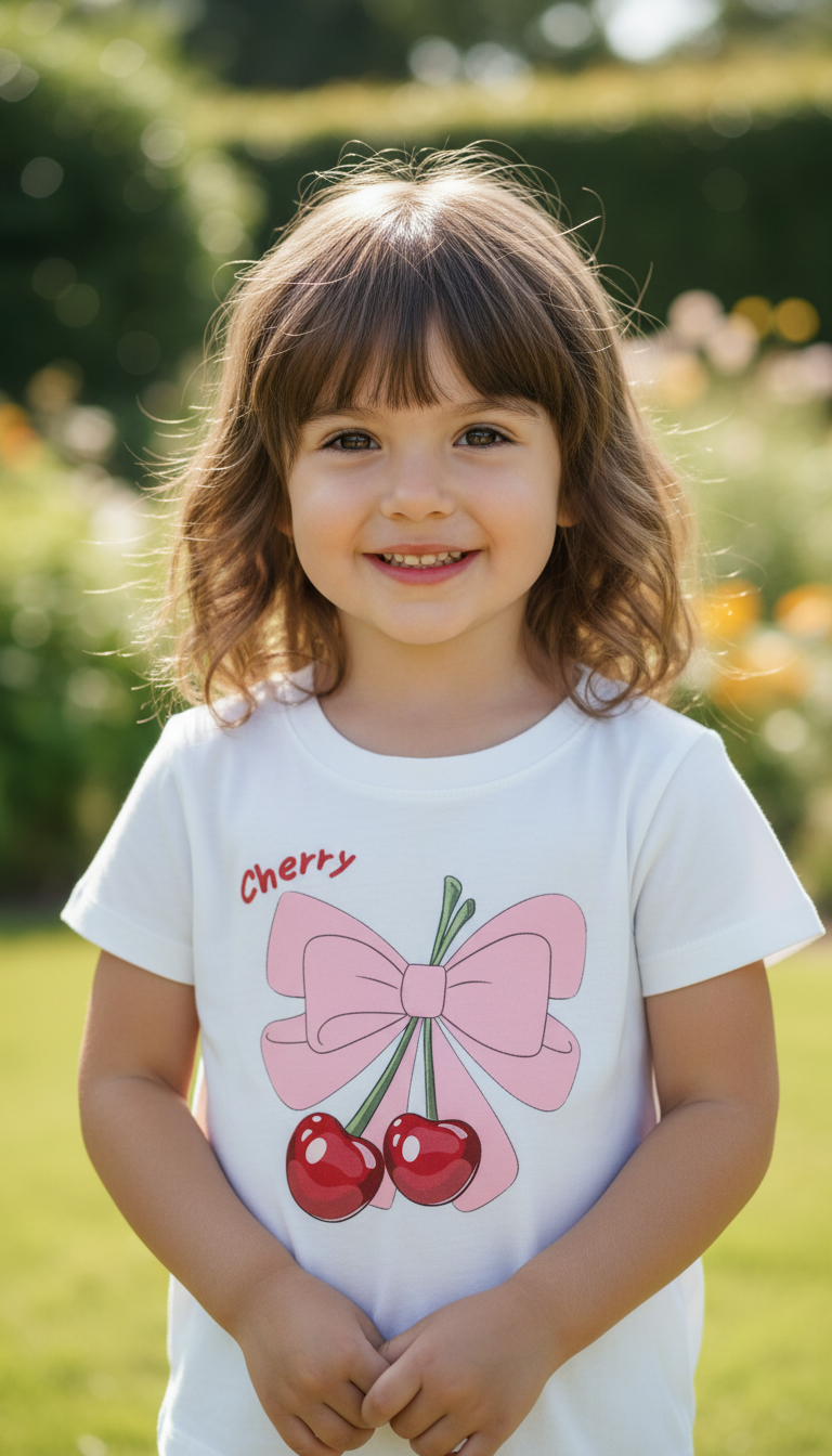 Girls Cherry Bow T-Shirt | Kids Graphic Tee | Cute Toddler Girls Top