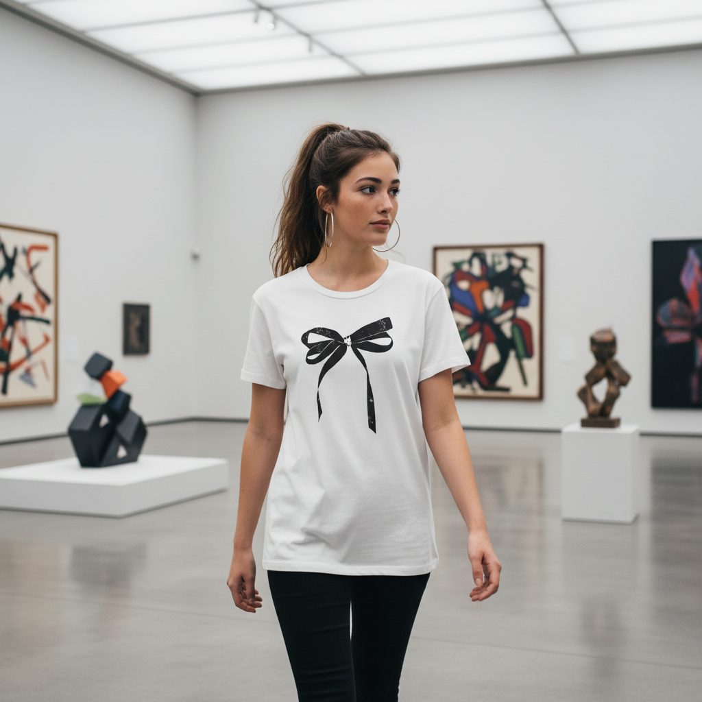Black Bow Graphic Tee | Women’s Minimalist T-Shirt | Artistic Casual Top