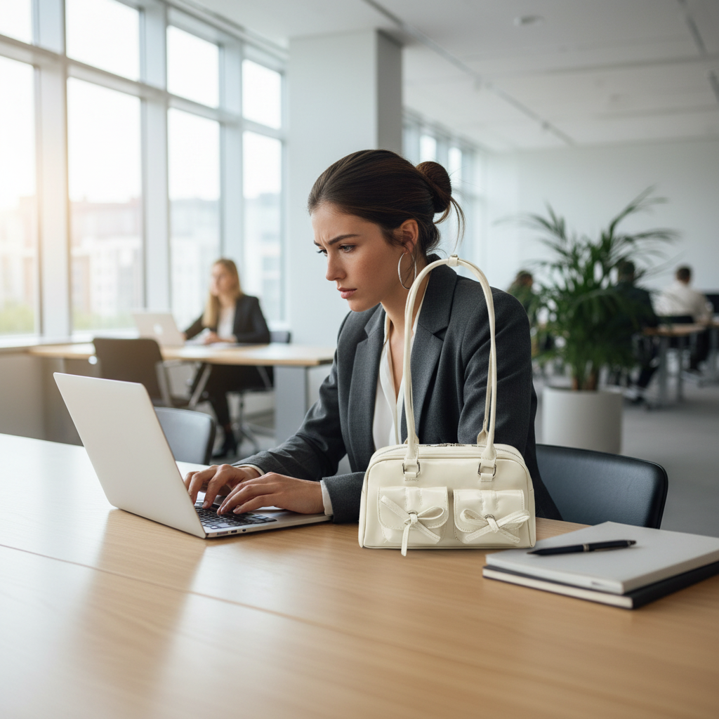 Double Bow Pocket Handbag | Women’s Professional Satchel | Structured Work Bag