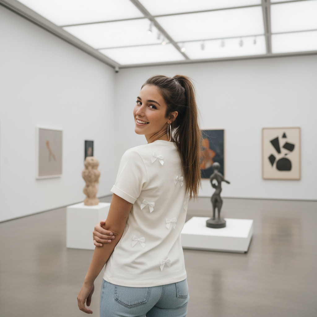 Women’s Bow Detail T-Shirt – Soft Cotton Casual Top