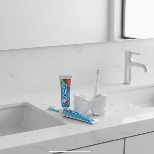 Bow Ceramic Toothbrush Holder – Cute Bathroom Storage Accessory