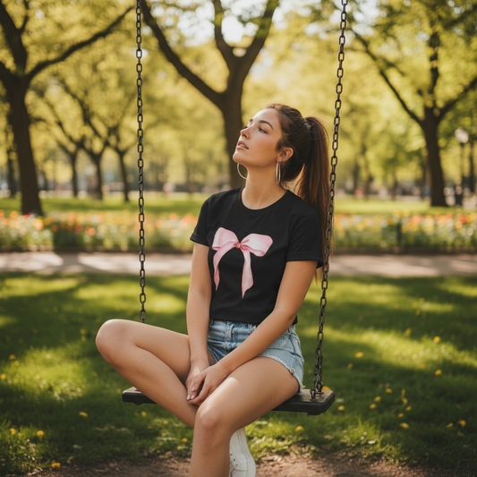 Women’s Bow Graphic T-Shirt – Cute Feminine Cotton Tee