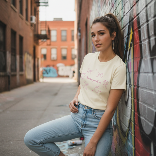 Women’s Bow Graphic T-Shirt – “Not My Problem” Cute Cotton Tee