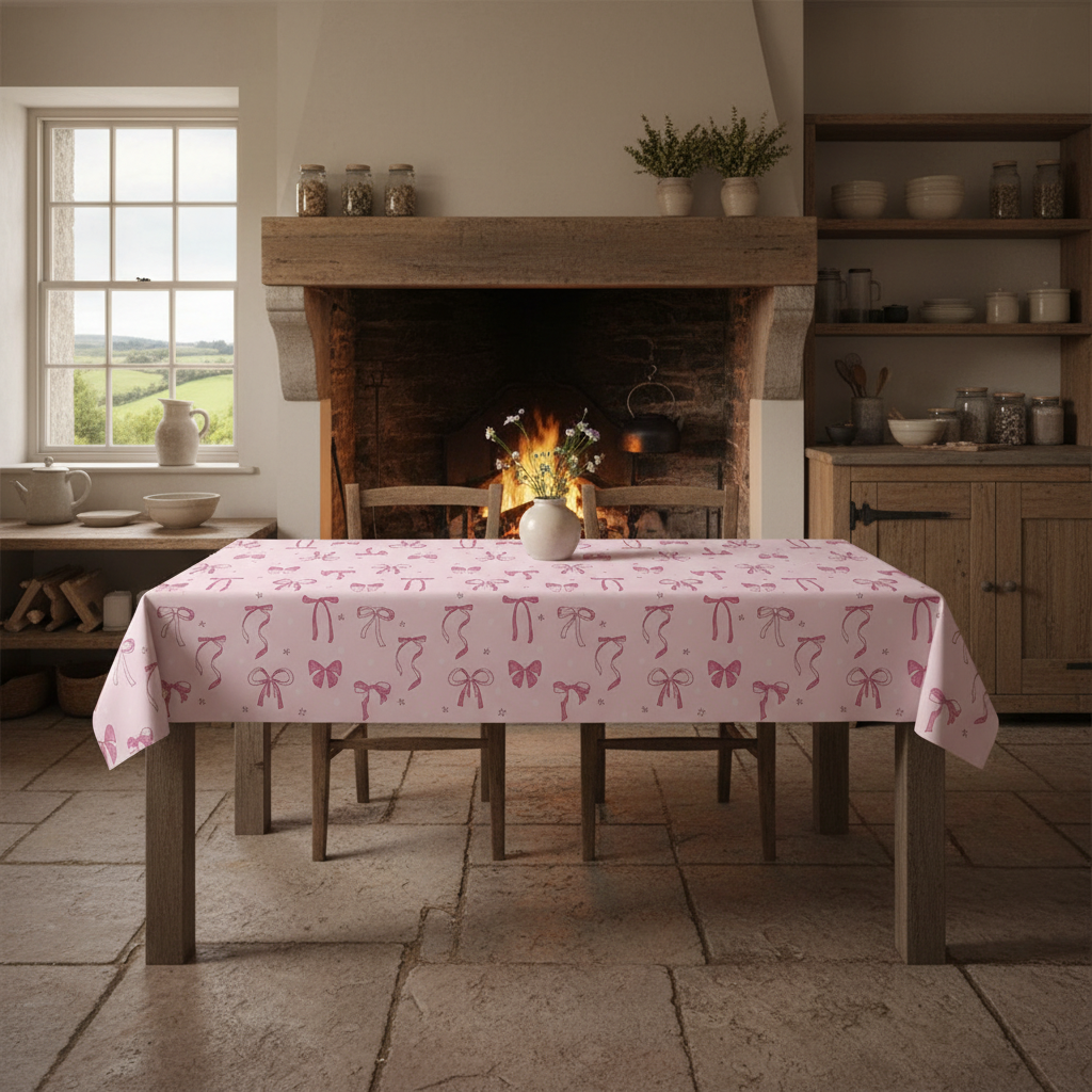 Bow Print Tablecloth – Cute Aesthetic Dining & Kitchen Table Cover
