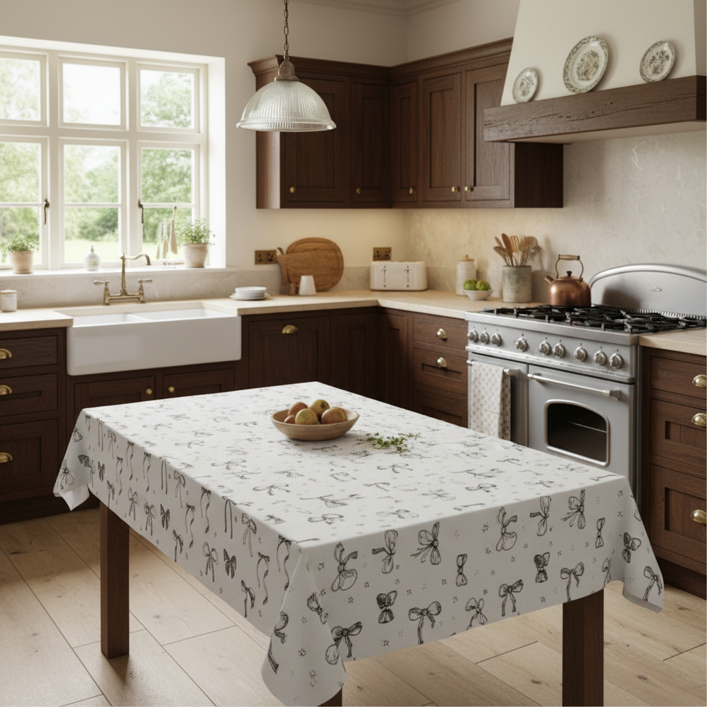 Bow Print Tablecloth – Cute Aesthetic Dining & Kitchen Table Cover