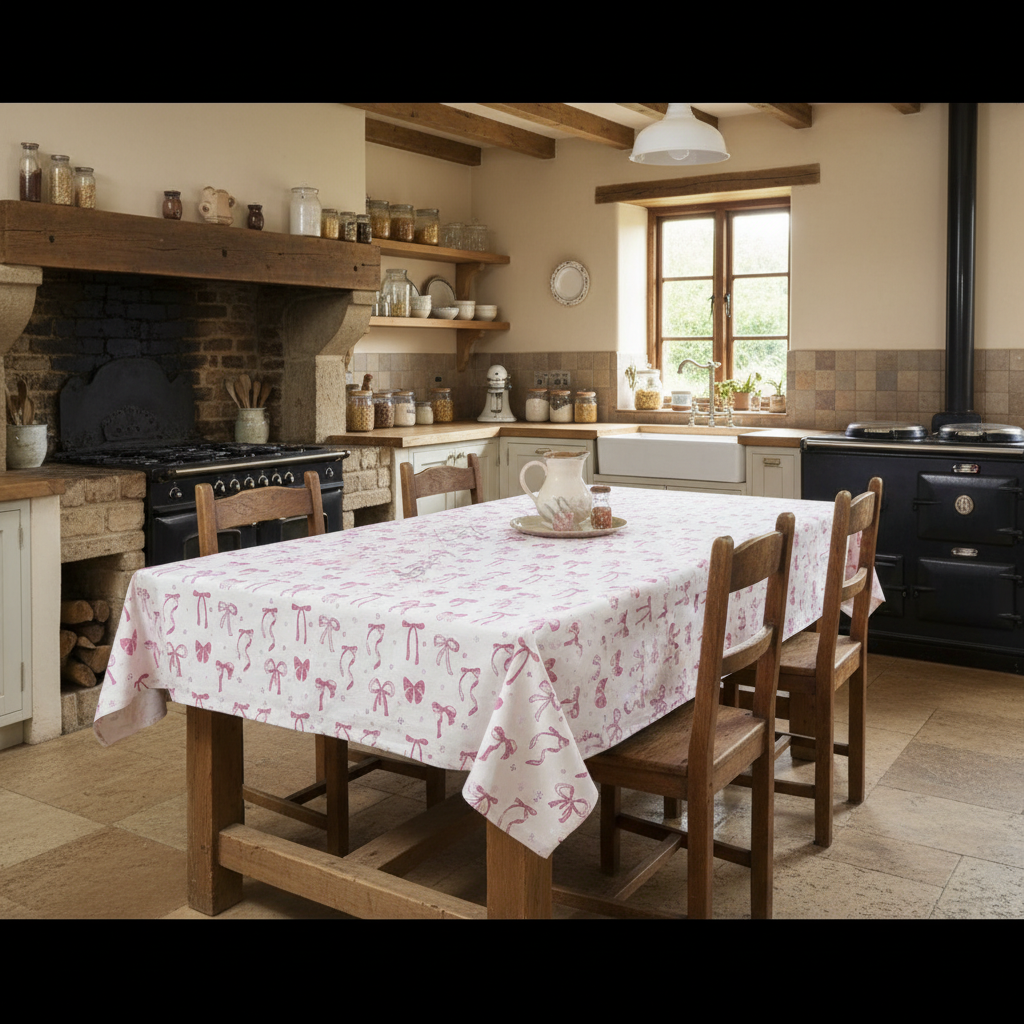 Bow Print Tablecloth – Cute Aesthetic Dining & Kitchen Table Cover