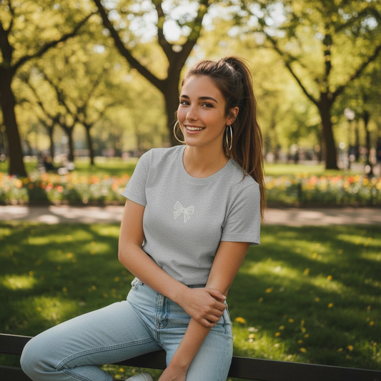 Mini Bow Embroidered Tee | Women’s Delicate Graphic T-Shirt | Cute Everyday Top