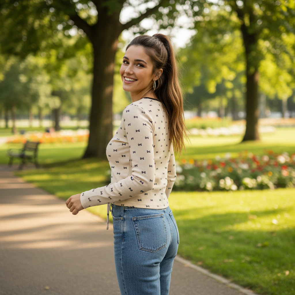 All-Over Bow Print Long Sleeve Top | Women’s Cute Pattern Shirt | Casual Everyday Tee