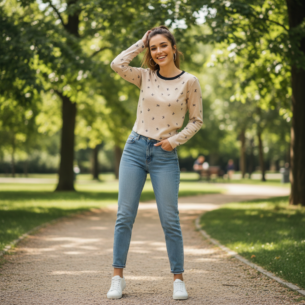 All-Over Bow Print Long Sleeve Top | Women’s Cute Pattern Shirt | Casual Everyday Tee