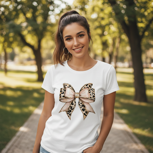 Leopard Bow Graphic Tee | Women’s Animal Print T-Shirt | Trendy Casual Top