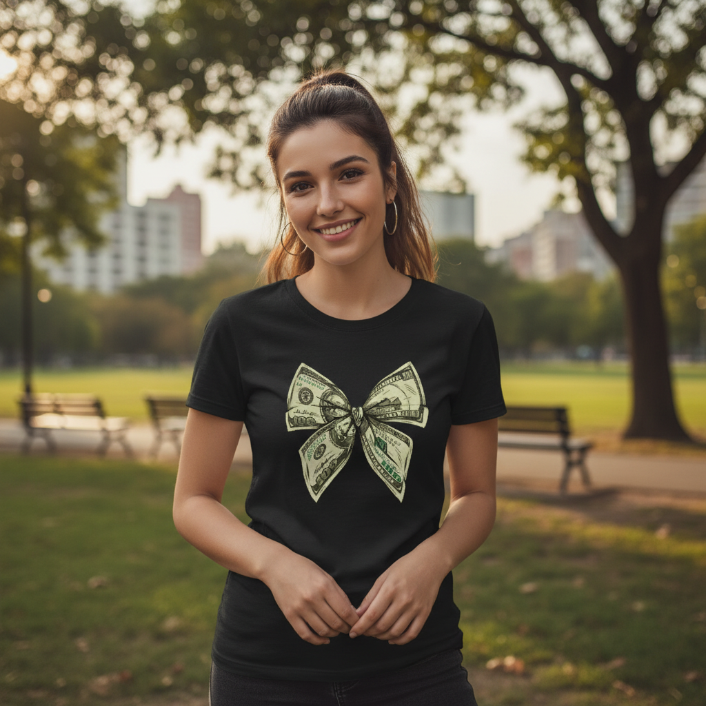 Dollar Bow Pattern Letter Print T-shirt Women's Summer New 100% Cotton Hip hop Streetwear Short Sleeve Tee Casual Y2k Top Female