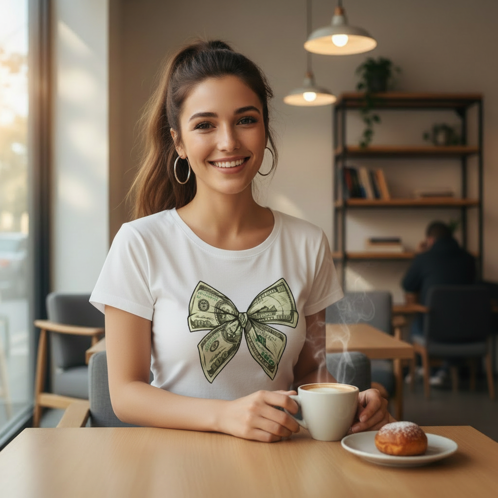 Dollar Bow Pattern Letter Print T-shirt Women's Summer New 100% Cotton Hip hop Streetwear Short Sleeve Tee Casual Y2k Top Female