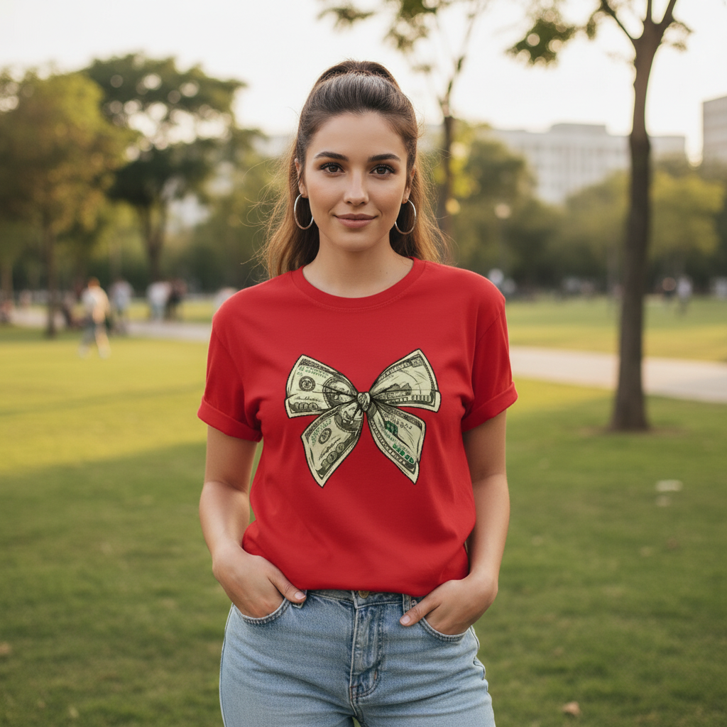 Dollar Bow Pattern Letter Print T-shirt Women's Summer New 100% Cotton Hip hop Streetwear Short Sleeve Tee Casual Y2k Top Female