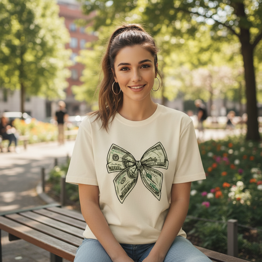 Dollar Bow Pattern Letter Print T-shirt Women's Summer New 100% Cotton Hip hop Streetwear Short Sleeve Tee Casual Y2k Top Female