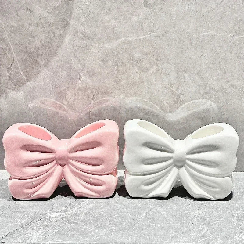 Bow Ceramic Toothbrush Holder – Cute Bathroom Storage Accessory