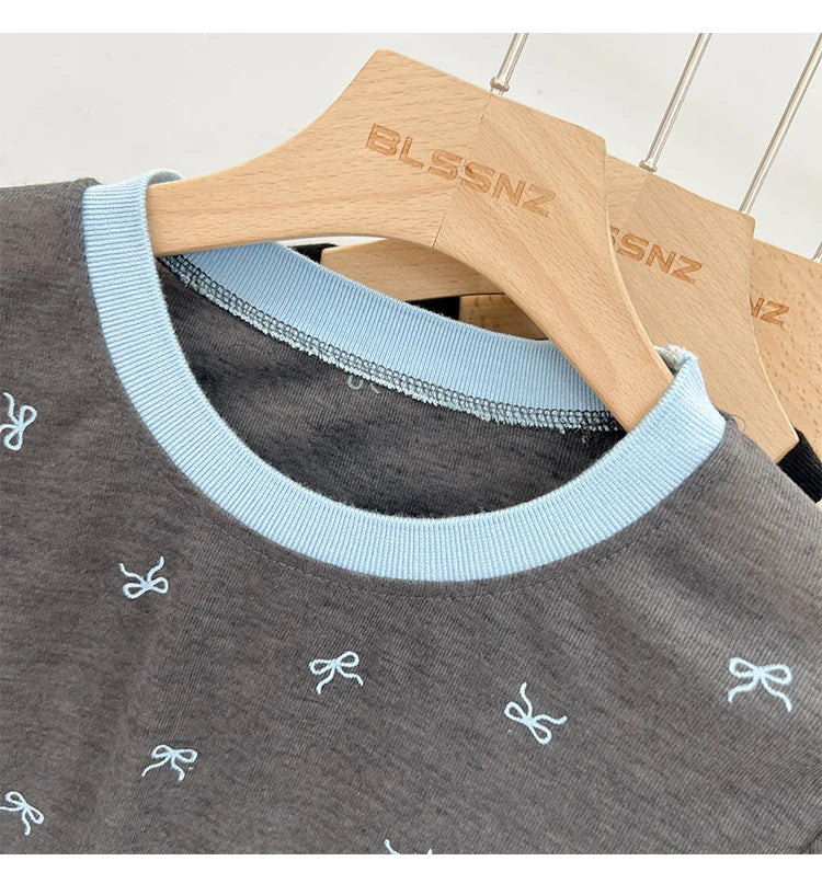 All-Over Bow Print Long Sleeve Top | Women’s Cute Pattern Shirt | Casual Everyday Tee