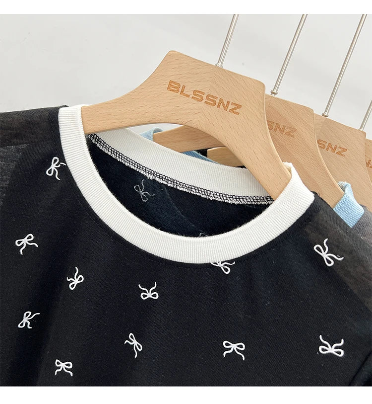 All-Over Bow Print Long Sleeve Top | Women’s Cute Pattern Shirt | Casual Everyday Tee