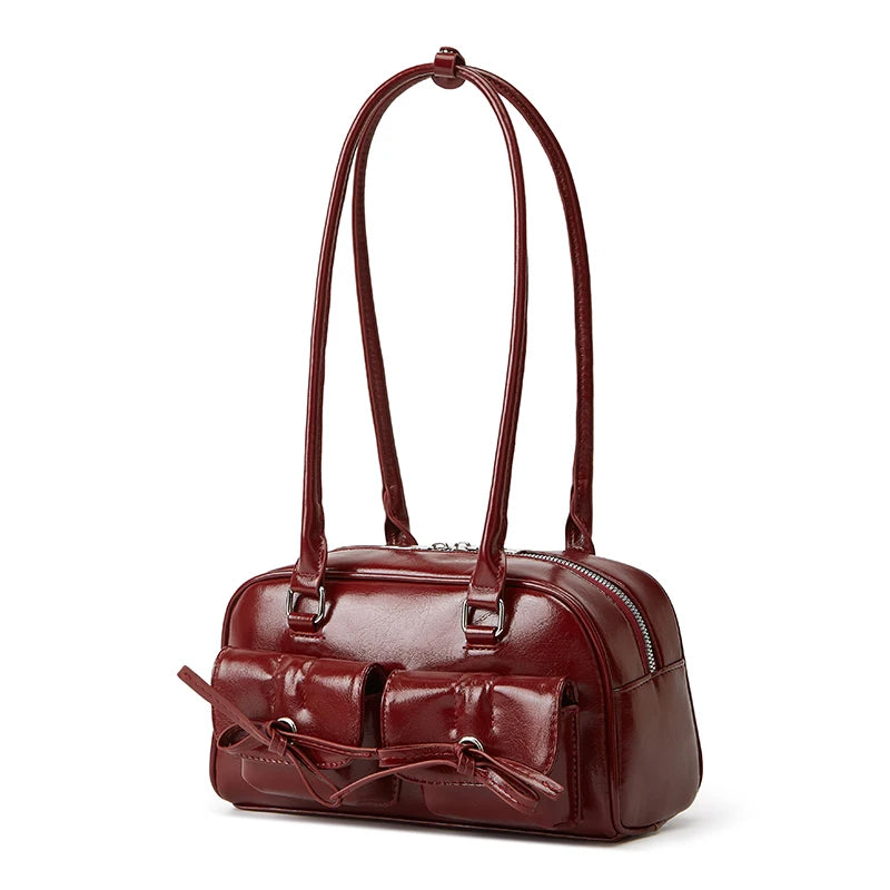 Double Bow Pocket Handbag | Women’s Professional Satchel | Structured Work Bag