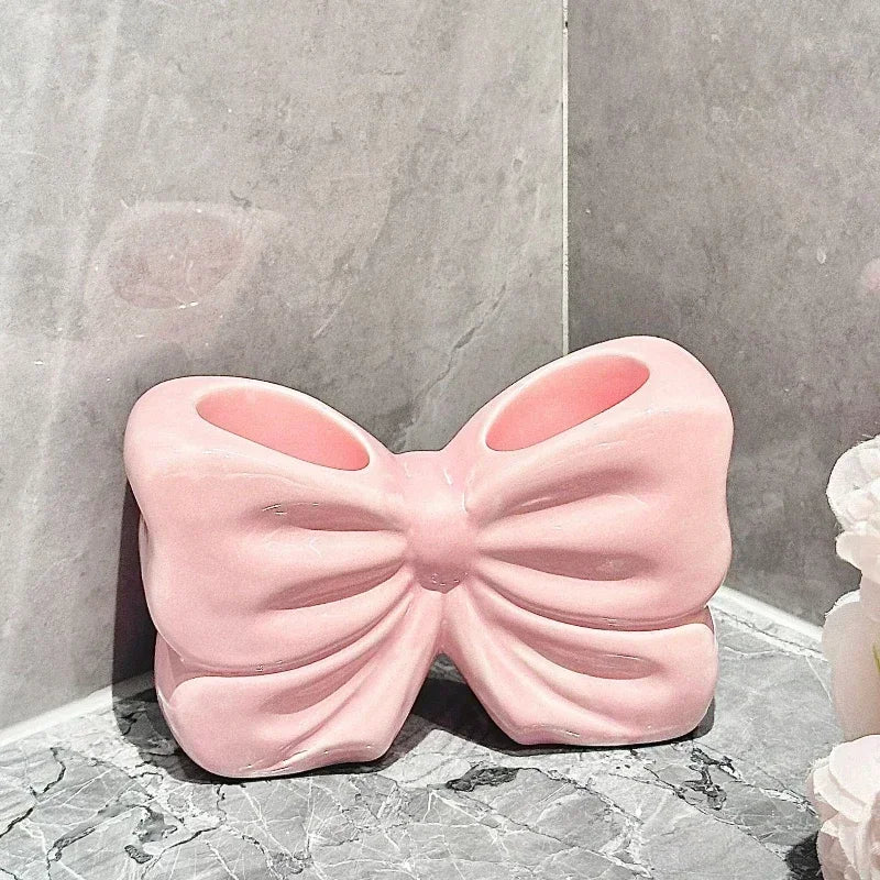 Bow Ceramic Toothbrush Holder – Cute Bathroom Storage Accessory