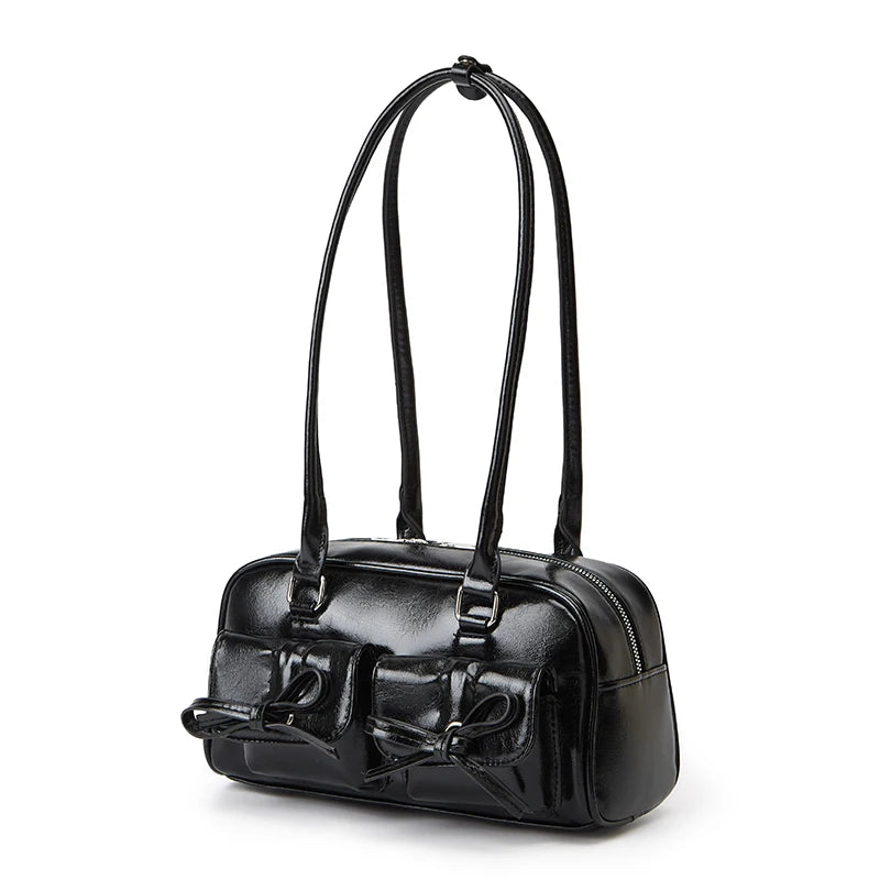 Double Bow Pocket Handbag | Women’s Professional Satchel | Structured Work Bag