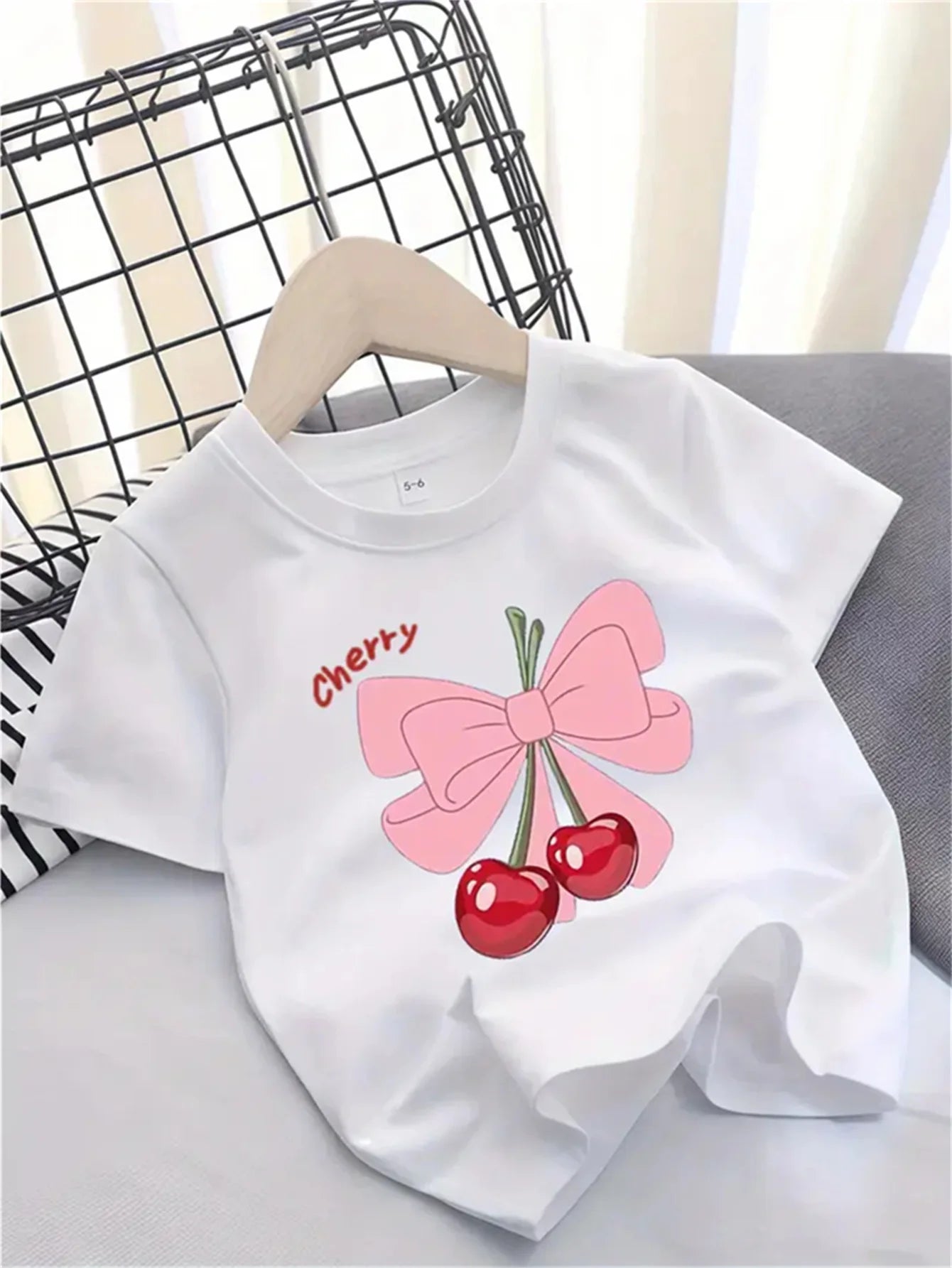 Girls Cherry Bow T-Shirt | Kids Graphic Tee | Cute Toddler Girls Top