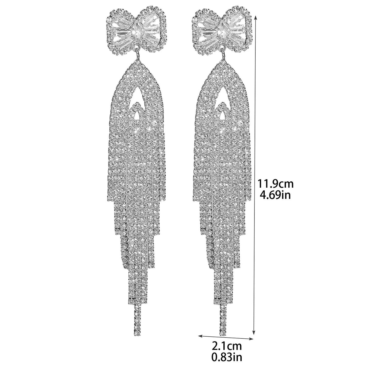 Crystal Bow Tassel Drop Earrings | Glamorous Chandelier Earrings | Statement Party Jewelry