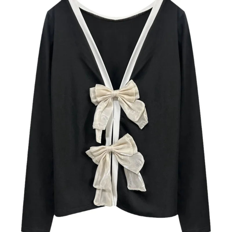 Slim-fit Long-sleeved Women's Double Bowed Top