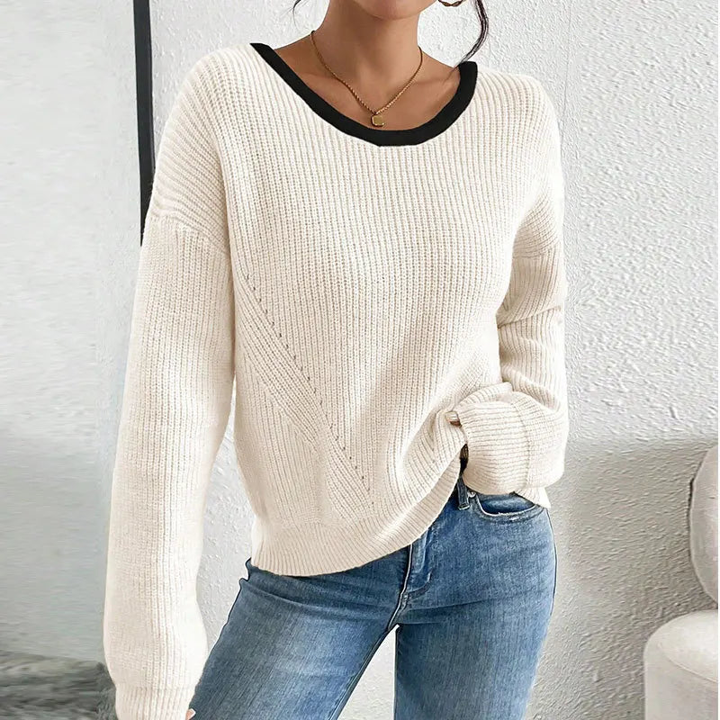 Back Bow Tie Sweater | Women’s Reversible Knit Top | Feminine V-Back Pullover