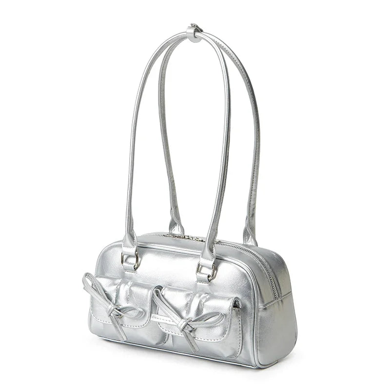 Double Bow Pocket Handbag | Women’s Professional Satchel | Structured Work Bag