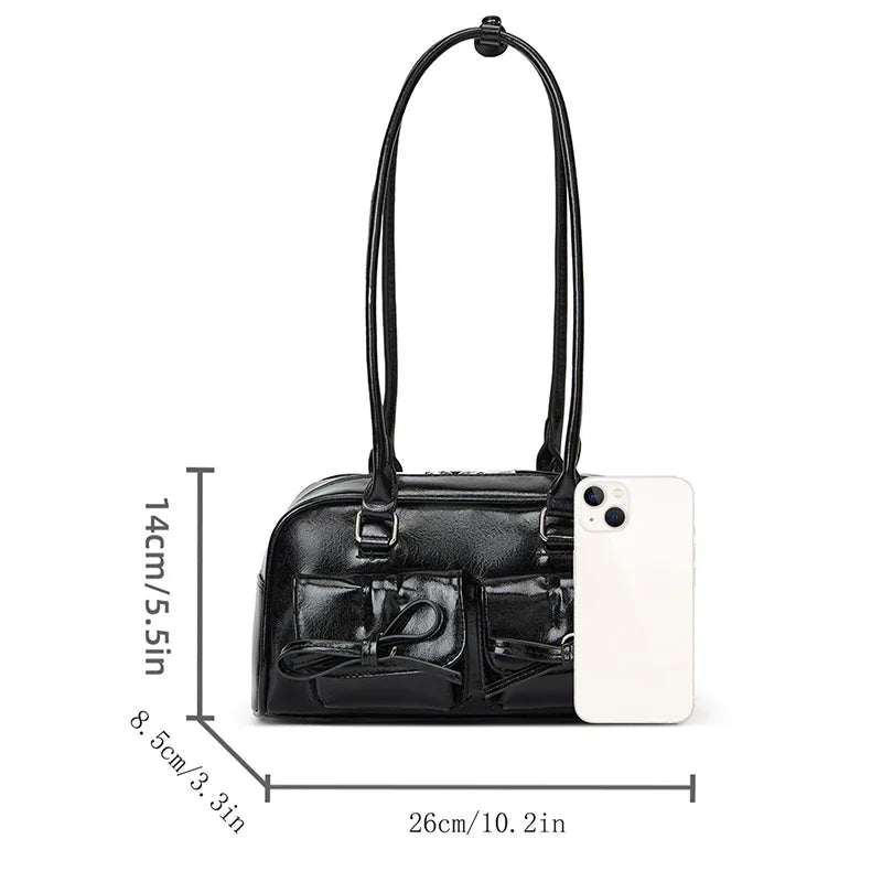 Double Bow Pocket Handbag | Women’s Professional Satchel | Structured Work Bag