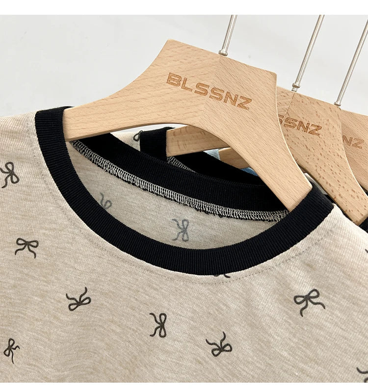 All-Over Bow Print Long Sleeve Top | Women’s Cute Pattern Shirt | Casual Everyday Tee