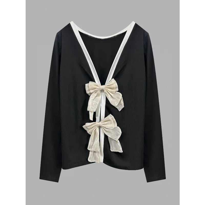 Slim-fit Long-sleeved Women's Double Bowed Top