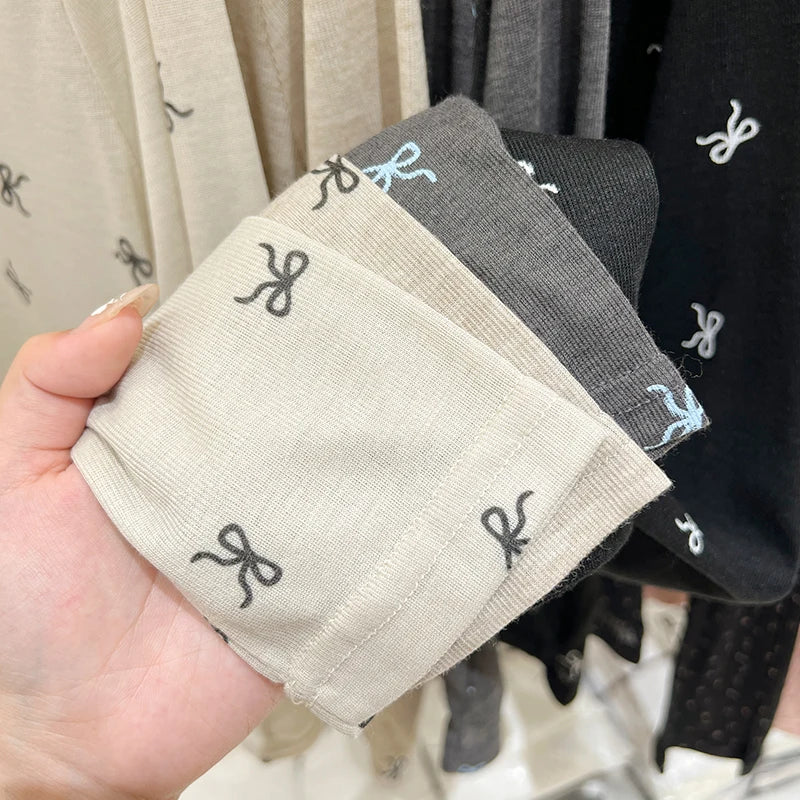 All-Over Bow Print Long Sleeve Top | Women’s Cute Pattern Shirt | Casual Everyday Tee