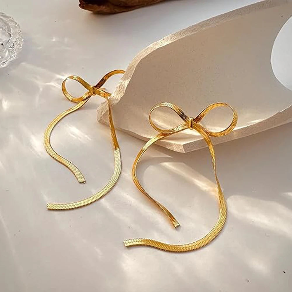 Bow Bar Drop Earrings | Gold Statement Earrings | Modern Dangle Jewelry