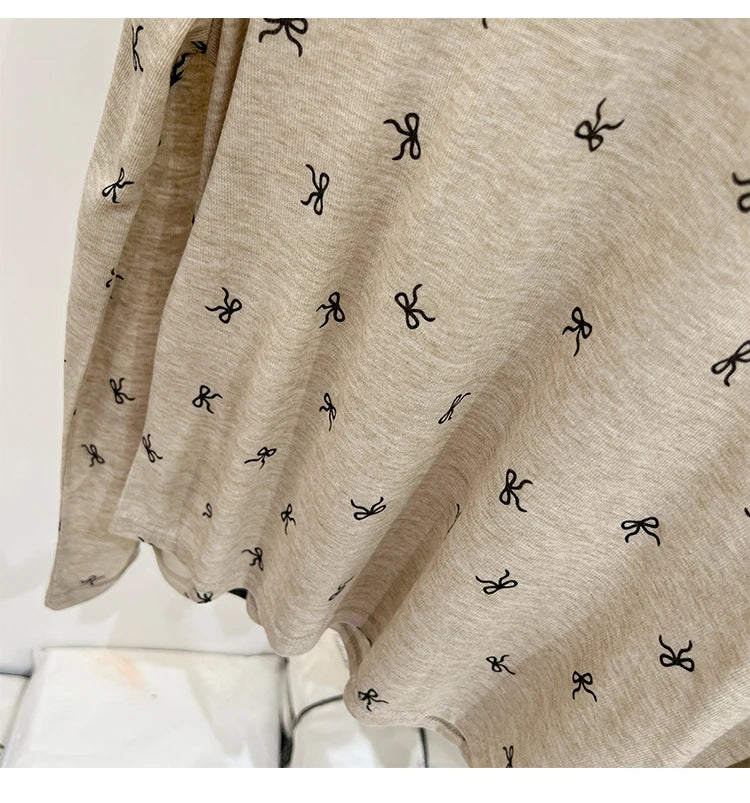 All-Over Bow Print Long Sleeve Top | Women’s Cute Pattern Shirt | Casual Everyday Tee