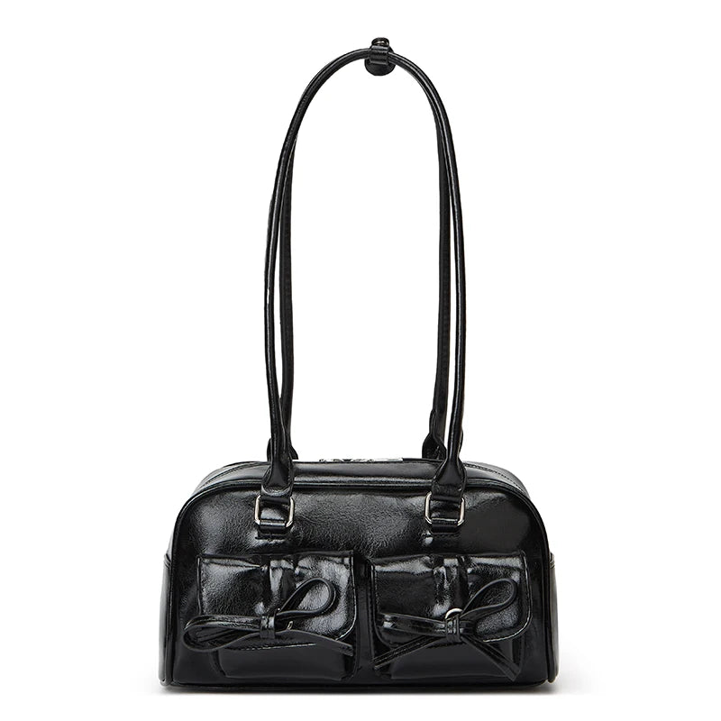 Double Bow Pocket Handbag | Women’s Professional Satchel | Structured Work Bag