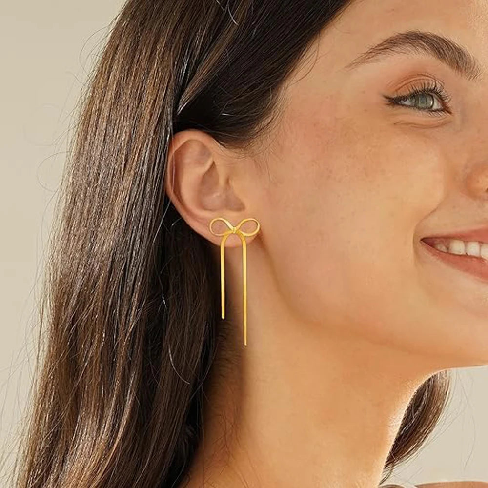Bow Bar Drop Earrings | Gold Statement Earrings | Modern Dangle Jewelry