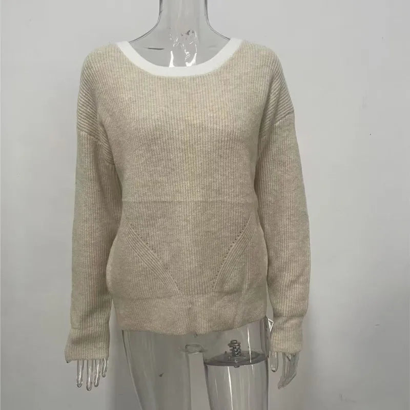 Back Bow Tie Sweater | Women’s Reversible Knit Top | Feminine V-Back Pullover