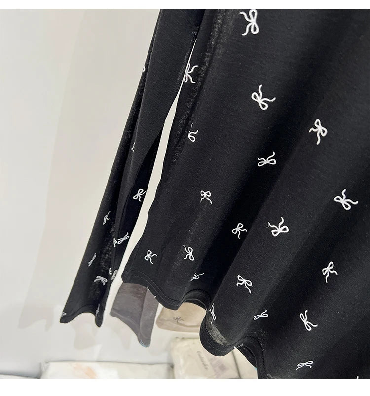 All-Over Bow Print Long Sleeve Top | Women’s Cute Pattern Shirt | Casual Everyday Tee