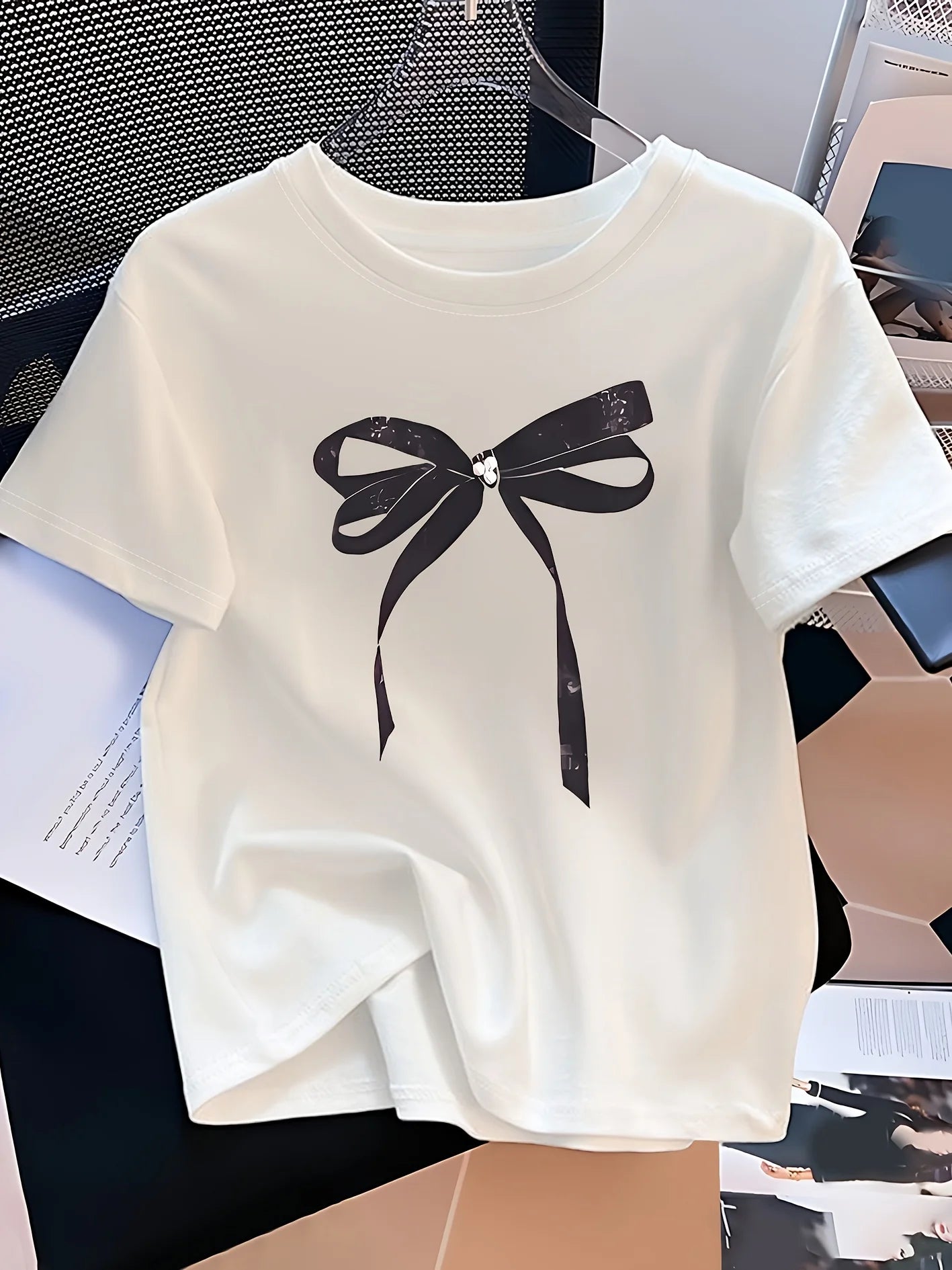 Black Bow Graphic Tee | Women’s Minimalist T-Shirt | Artistic Casual Top