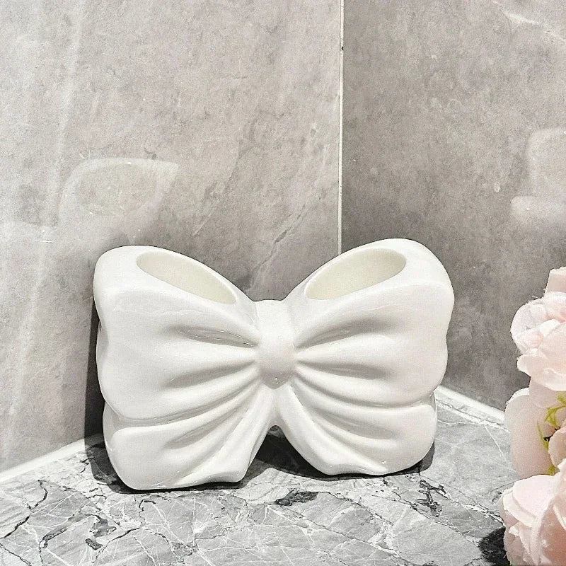 Bow Ceramic Toothbrush Holder – Cute Bathroom Storage Accessory