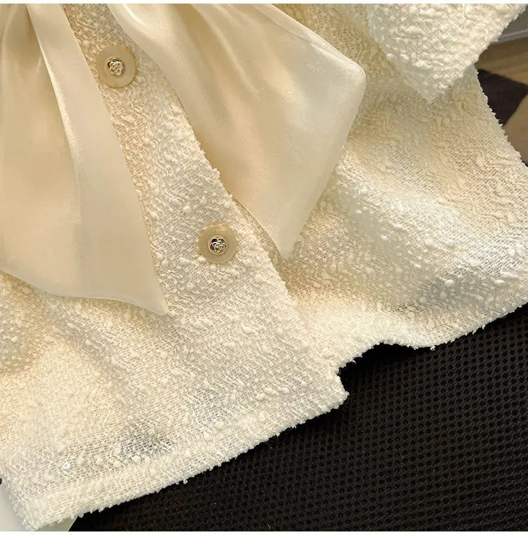 Satin Bow Short Sleeve Cardigan | Women’s Cropped Knit Top | Elegant Evening Sweater